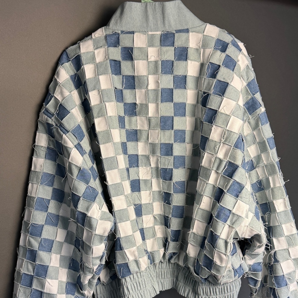 Never been worn Checkered denim handwoven patchwork bomber